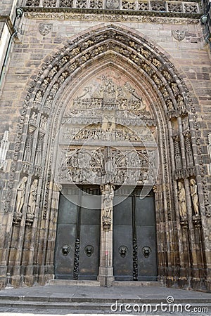 Portal entrance door of Lorenzkirche in Nuremberg Editorial Stock Photo